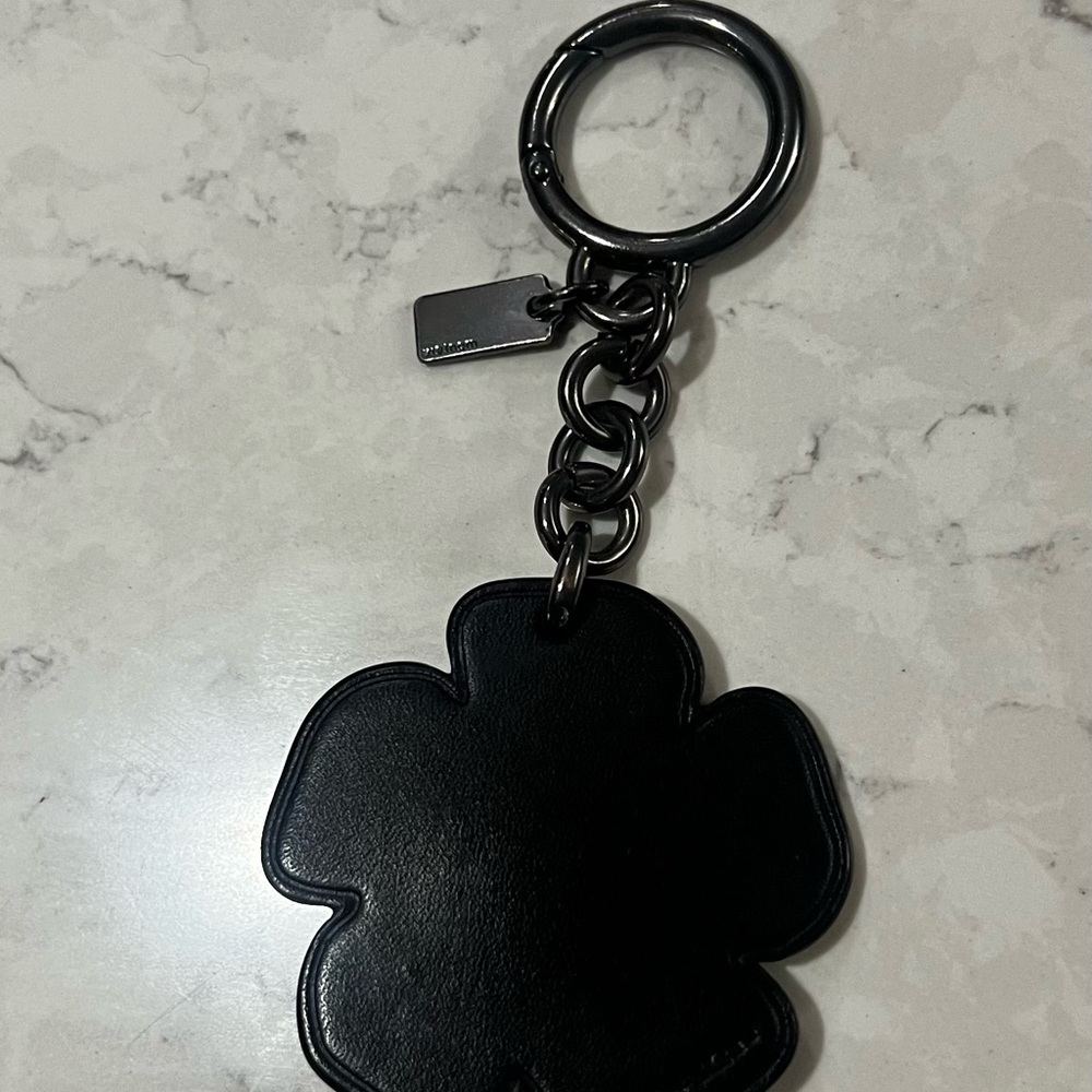 Coach Black Leather and Gunmetal Floral Key Holder - Picture 2 of 4